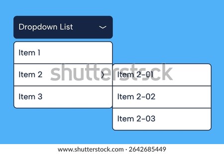 Drop down list. Web interface elements with hidden options for selection, outline dropdown menu buttons for website application. Vector illustration.