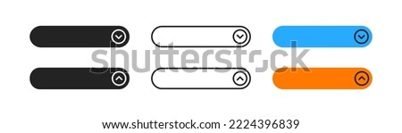 Drop down menu icon on white background. List bar. Navigation element. Arrow, cirlce, rounded design. Web ui for apps. Colored flat design. Vector illustration. 