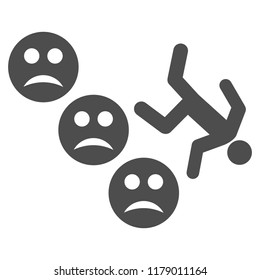 Drop down sad user vector pictogram. Style is flat graphic grey symbol.
