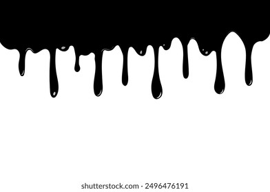 Tropfflüssigkeit tropfen lassen. Schmelzende Farbe. Fließende Flüssigkeit einzeln auf weißem Hintergrund. Verschüttet, Spritzer, Leck Flüssigkeit. Vektorgrafik.