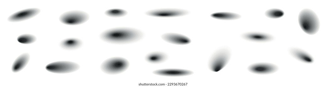 Setzte Ellipsenschatten. Dunkle ovale Effektsammlung. radialer Farbverlauf. Flache Vektorgrafik, einzelne Illustration