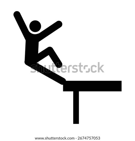 Drop or Fall Hazard Safety Icon - Falling Figure Symbol for Elevated Surface Risk Signage and Global Infrastructure Compliance - High Quality Vectorial Stock Image