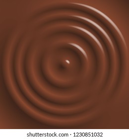  Drop falling on chocolate surface, top view. Vector background