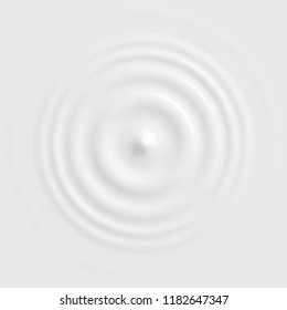 Drop falling on milk, cream dairy product, lotion or paint, creating round ripples with a swirl. Top view. Vector illustration
