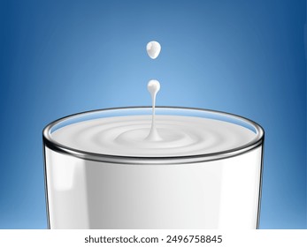 A drop falls into a glass of milk. Vector illustration