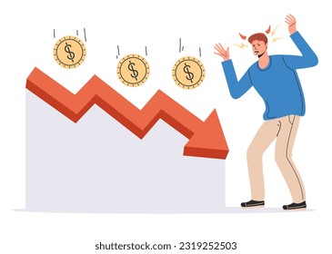 Drop financial crisis stock investment business bankruptcy budget concept. Vector design graphic illustration