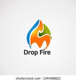 drop fire logo vector with colorful, icon, element, and template for company