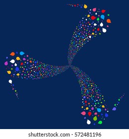 Drop fireworks swirl rotation. Vector illustration style is flat bright multicolored iconic symbols on a blue background. Object whirl done from random pictograms.
