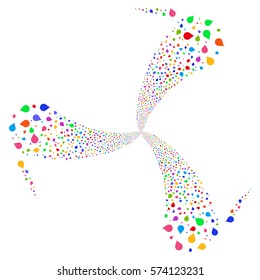 Drop fireworks swirl rotation. Vector illustration style is flat bright multicolored iconic symbols on a white background. Object spiral done from random pictographs.