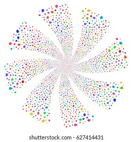 Drop fireworks swirl rotation. Vector illustration style is flat bright multicolored iconic symbols on a white background. Object twirl created from random design elements.