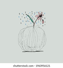 Drop a flower in a vase into the rain.