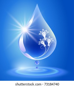 Drop and flowers.  Symbol of clean water.