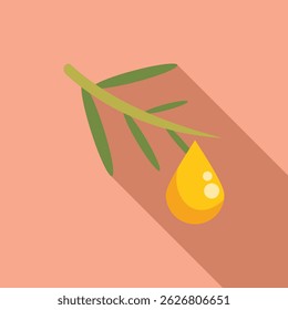 Drop of golden tea tree essential oil is dripping from the tip of a branch