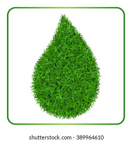 Drop green grass background. Lawn nature. Abstract field texture. Symbol of summer, plant, eco natural, growth or fresh. Design for card, banner. Meadow template for print products Vector Illustration