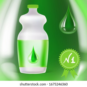 drop green liquid cleaner bottle  disinfection illustration 3d realistic vector
