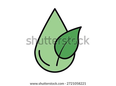 A drop of green water with a plant leaf to represent purity and ecological sustainability