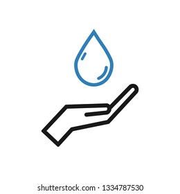 Drop in hands. Icon. Water, logo. Line icon.