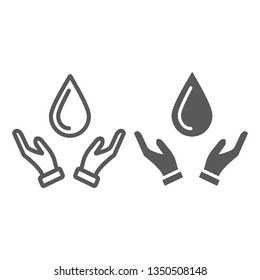 Drop in hands line and glyph icon, nature and save, water sign, vector graphics, a linear pattern on a white background, eps 10.