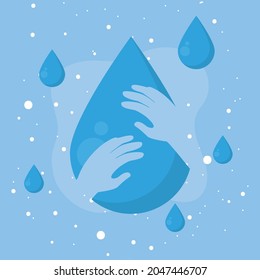 drop with hands on blue background