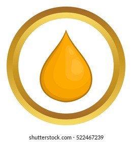 Drop of honey vector icon in golden circle, cartoon style isolated on white background