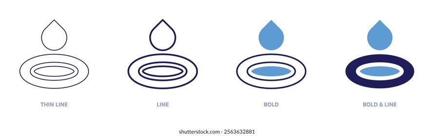 Drop icon in 4 different styles. Thin Line, Line, Bold, and Bold Line. Duotone style. Editable stroke.