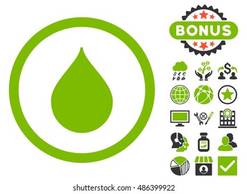 Drop icon with bonus symbols. Vector illustration style is flat iconic bicolor symbols, eco green and gray colors, white background.