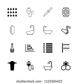 Drop icon. collection of 16 drop filled and outline icons such as menu, tap, shower, graph, hands washing, champagne bottle with heart. editable drop icons for web and mobile.
