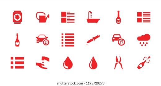 Drop icon. collection of 18 drop filled icons such as shower, menu, champagne bottle with heart, champagne, wrist watch with sun. editable drop icons for web and mobile.