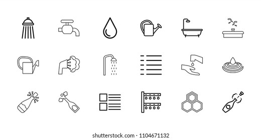 Drop icon. collection of 18 drop outline icons such as shower, menu, watering can, irrigation system, champagne, honey, tap. editable drop icons for web and mobile.