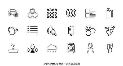 Drop icon. collection of 18 drop outline icons such as honey, omega, watering can, pipette, menu, wrist watch with sun, garden tools. editable drop icons for web and mobile.