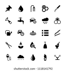 Drop icon. collection of 25 drop filled icons such as shower, honey, soap, tap, garden tools, pipette, car music, watering system. editable drop icons for web and mobile.