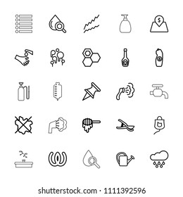 Drop icon. collection of 25 drop outline icons such as honey, no wash, shower, omega, water bottle, graph, garden tools, watering can. editable drop icons for web and mobile.