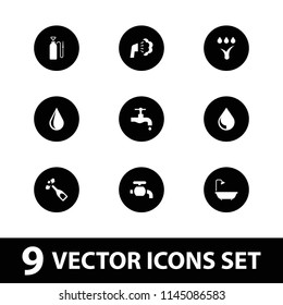 Drop icon. collection of 9 drop filled icons such as tap, watering system, shower, harden hose. editable drop icons for web and mobile.