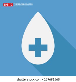 Drop icon with cross sign on light blue background - medical symbol