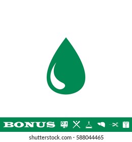 Drop icon flat. Green pictogram on white background. Vector illustration symbol and bonus button