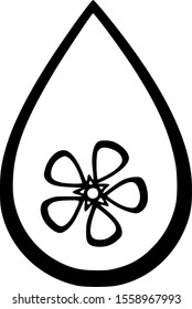 A drop. Icon. A flower inside a drop of water. Black outline. Vector graphics.