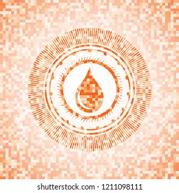 drop icon inside abstract emblem, orange mosaic background