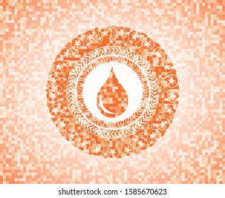 drop icon inside abstract emblem, orange mosaic background