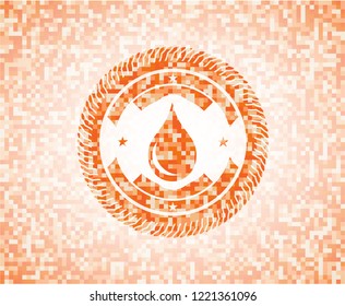 drop icon inside abstract orange mosaic emblem with background