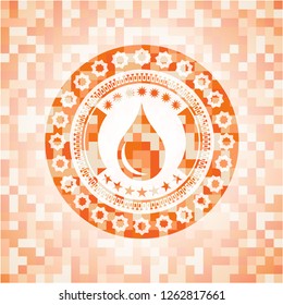 drop icon inside abstract orange mosaic emblem with background