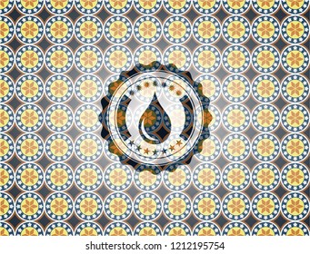 drop icon inside arabesque badge background. arabic decoration.