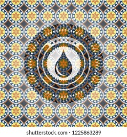 drop icon inside arabesque emblem background. arabic decoration.