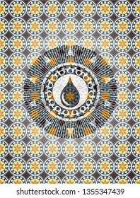 drop icon inside arabesque emblem background. arabic decoration.
