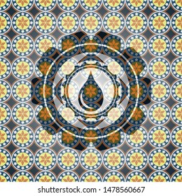 drop icon inside arabic badge. Arabesque decoration.
