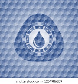 drop icon inside blue badge with geometric pattern background.