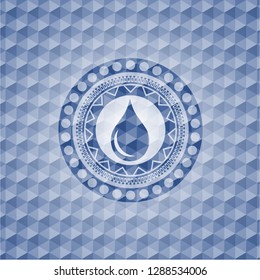 drop icon inside blue badge with geometric pattern background.