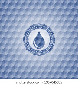 drop icon inside blue badge with geometric pattern background.