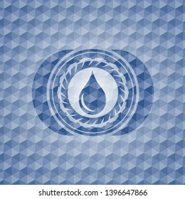 drop icon inside blue badge with geometric background.