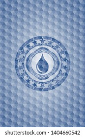 drop icon inside blue badge with geometric pattern background.