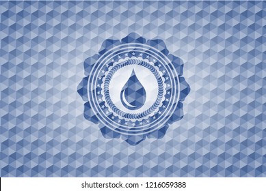 drop icon inside blue emblem with geometric pattern.